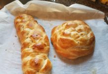 braided challah and a round challah