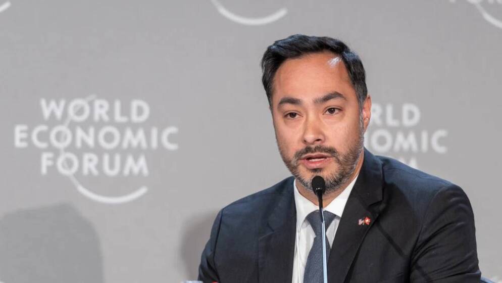 Rep. Joaquin Castro (D-Texas) speaking at the World Economic Forum annual meeting in Davos-Klosters, Switzerland, Jan. 18, 2023.