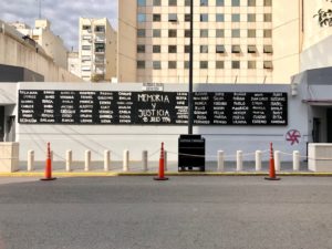 A wall lists the names of those who died in the AMIA bombing in Buenos Aires, Argentina