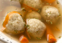 Matzah ball soup cooked in the oven