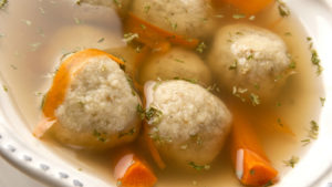 Matzah ball soup cooked in the oven