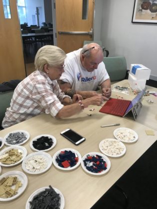 Sherry Davis and Richard Davis do a lego activity