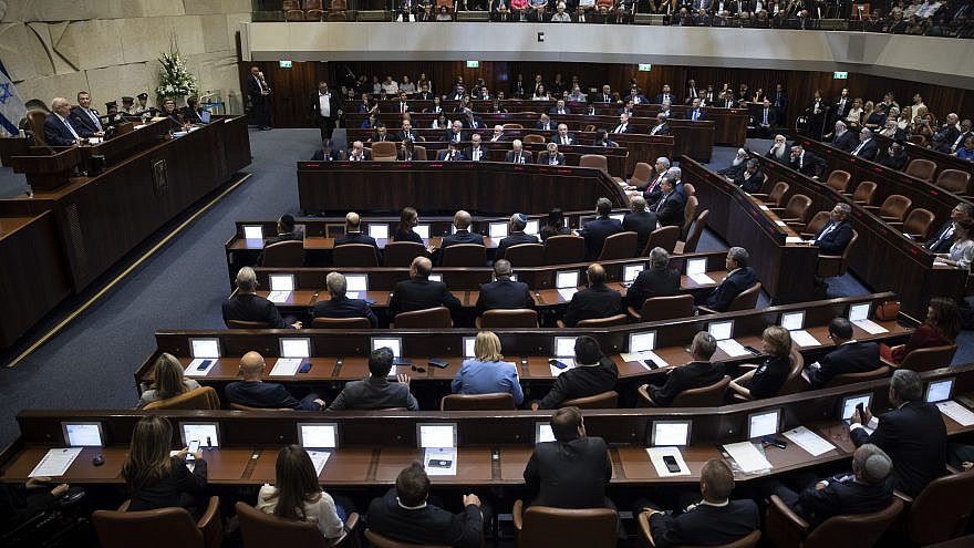The plenum hall of the Israeli parliament on the opening of the 22nd Knesset