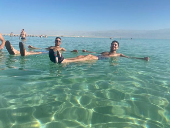 Participants float in the Dead Sea.
