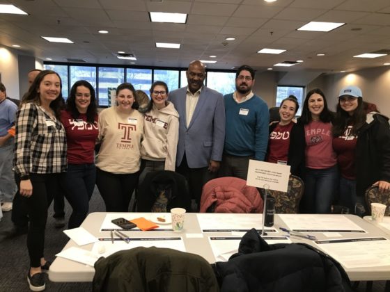 U.S. Rep. Dwight Evans stopped by the Center City location to cheer on volunteers from Temple University Hillel.
