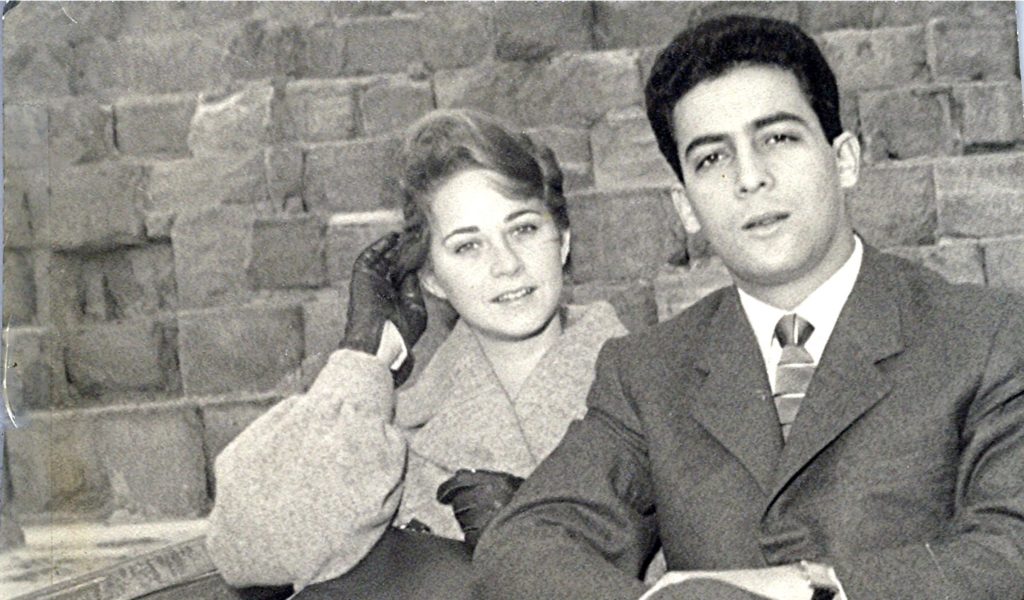 young woman and man in black and white photo