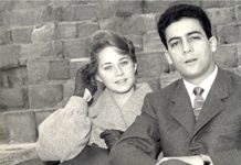 young woman and man in black and white photo