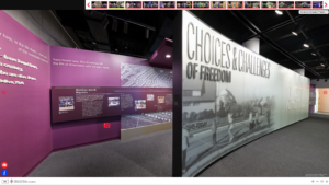 Two large, purple walls filled with text and pictures are displayed on NMAJH's virtual tour.