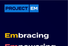 The e-banner has a dark blue background and white text and reads: "Embracing, Empowering, Employing our community"