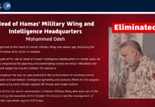 A graphic released by the Israeli military describes Mohammed Odeh as the head of Hamas’ military wing and intelligence headquarters and labels him “eliminated” following an IDF strike.